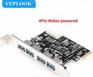 4 Port USB3.0 PCI-E Card PCIe USB3.0 HUB Adapter Controller Full Speed 5Gbps 4Pin Molex Power Supply Support PCIe X1 X4 X8 X16