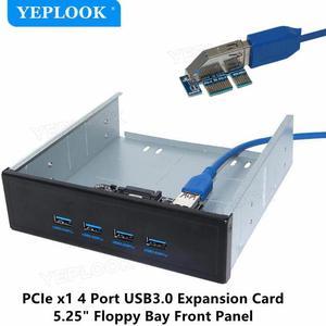 PCI-E x1 to 4 Port USB3.0 Expansion Card 5.25" Floppy Bay Front Panel with Free 60cm USB3.0 Cable NEC720201 5Gbps for PC Desktop