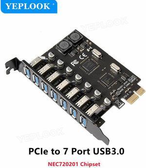 USB 3.0 PCI-E Expansion Card 7 Ports USB 3.0 Hub Adapter External Controller Card 5Gbps for PC Computer Desktop Dual NEC Chipset
