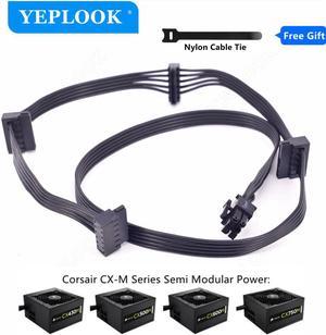 PCIe 6Pin to 4 SATA 15Pin Male SSD Power Supply Cable For Corsair CXM Series PSU CX850M CX750M CX600M CX500M CX430M 18AWG