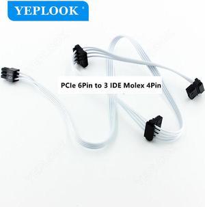 PCIe 6Pin to 3 IDE Molex 4Pin GPU Power Supply Cable For Corsair RM750x RM850x RM1000i ATX Power Supply White Version 18AWG