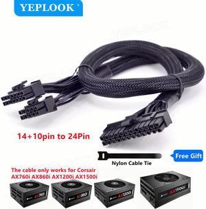 14Pin+10Pin to 24Pin 20+4Pin Power Supply Cable Sleeved For Corsair AX760i/AX860i/AX1200i/AX1500i AXi Series Full Modular PSU