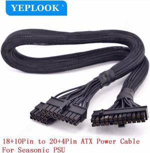 18Pin+10Pin to 24Pin 20+4Pin Power Supply Cable Sleeved 60CM For Seasonic FOCUS PLUS GOLD/Platinum/PX/GX/SGX 1000W, 850W, 750W, 650W, 550W, 450W