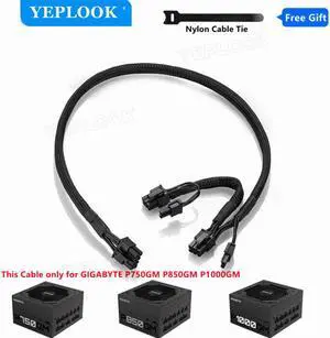 PCIe 8Pin to Dual 8Pin GPU Cable Sleeved 60+20CM 18AWG For GIGABYTE P750GM 750W, P850GM 850W, P1000GM 1000W Gold Fully Modular