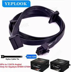 PCIe 6Pin to 3 SATA 15Pin Male Hard Driver SSD Power Cable 18AWG For GIGABYTE 80Plus Gold Semi Modular B700H 700W, G750H 750W