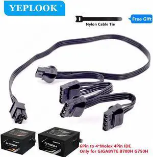 6Pin to 4x Molex 4Pin IDE Port Fan Controller Power Supply Cable For GIGABYTE 80Plus Gold Semi Modular B700H 700W, G750H 750W