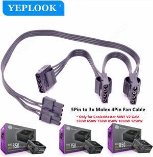 5Pin to 3 Port Molex 4Pin IDE Straight Fan Cable For CoolerMaster MWE V2 Gold Fully Modular 550W 650W 750W 850W 1050W 1250W
