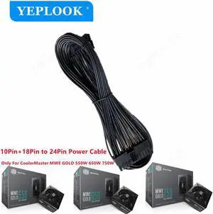 10Pin+18Pin to 24Pin Power Cable Flat 60CM 18AWG For CoolerMaster MWE GOLD 550W 650W 750W Fully Modular Not for MWE V2 Series
