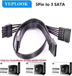 5Pin to 3 Port SATA Hard Driver SSD Power Supply Cable 50+15+15cm For Cooler Master GM Series G750M G650M G550M Semi-Modular