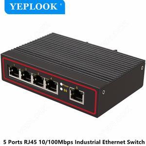 5 Ports RJ45 10/100Mbps Industrial Ethernet Switch Network Switch Signal Strengthen DIN Rail Type Support DC 5V-58V