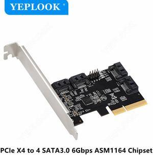 PCIe X4 to 4 Port SATA3.0 6Gbps Expansion Card PCIe to SATAIII Bootable Adapter Controller ASM1164 Chip for Hard Drive HDD SSD