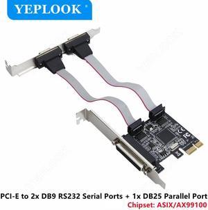 PCIe to Dual Serial Port DB9 RS232 COM+ Single DB25 Parallel Port Printer LPT Adapter Card Chipset ASIX/AX99100 for PC Desktop