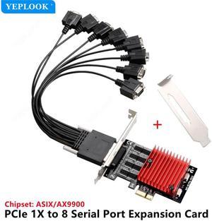 PCIe 1X to 8 Serial Port DB9 RS232 Expansion Card Adapter Chip ASIX AX9900 for PC, Touch Screen, Scanner, Printer, Modem, Reader