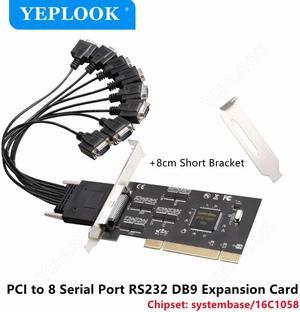 PCI to 8x Serial Port RS232 DB9 COM Expansion Card I/O Controller Riser Adapter Chipset Systembase 16C1058 with Output Cable