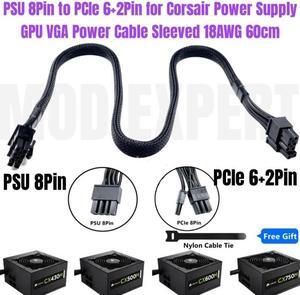 PSU 8Pin to PCIe 6+2Pin GPU VGA Power Cable Sleeved Net for CORSAIR CX430M CX500M CX600M CX750M 80Plus Bronze Modular Power Unit