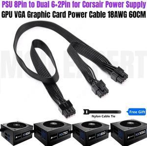 PSU 8Pin to PCIe Dual 8Pin Original GPU Modular Power Cable for CORSAIR HX650 HX750 HX850 HX1050 Gold Power Supply 60+20CM 18AWG