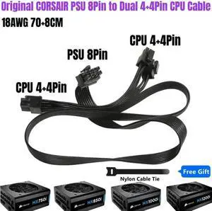 Original PSU 8Pin to 2x 8Pin 4+4Pin CORSAIR Dual CPU Cable P4 ATX 12V for HX750i HX850i HX1000i HX1200i Modular Power 18AWG 70CM