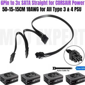 6Pin to 3 SATA Straight SSD HDD Riser Card Power Cable for CORSAIR HX750 HX850 HX1000 HX1200 PLATINUM Modular Power Supply 18AWG