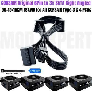 Original 6Pin to 3 SATA Angled Cable for CORSAIR HX650 HX750 HX850 HX1050 GOLD Modular Power for HDD Hard Drive SSD Riser Card
