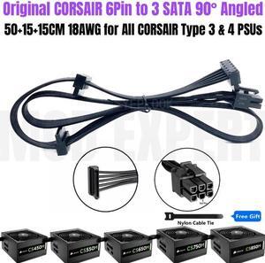 6Pin to 3 SATA Angled for CORSAIR CS450M CS550M CS650M CS750M CS850M Modular PSU HDD Hard Drive SSD Power Cable 18AWG 50+15+15CM