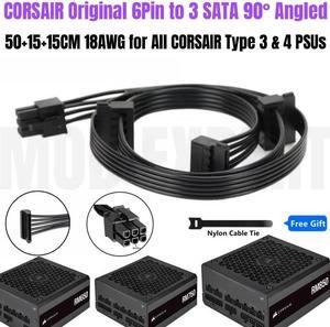 Original 6Pin to 3x SATA Right Angled SSD HDD Power Cable for CORSAIR RM450 RM550 RM650 RM750 RM850 RM1000 Platinum Modular PSU