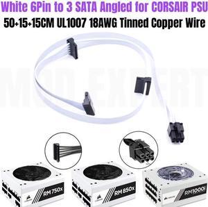 6Pin to 3 SATA Right Angled HDD SSD Power Cable for CORSAIR White Modular Power Supply RM750x RM850x RM750i RM850i RM1000i 18AWG