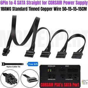 6Pin to 4x SATA Straight SSD HDD Power Cable for CORSAIR 1500W 1200W 1000W 850W 750W 650W 550W 500W 450W Type 3 & 4 Modular PSUs
