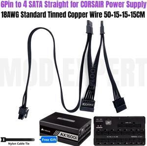 6Pin to 4 SATA 15Pin Male Straight for CORSAIR AX1600i Titanium Modular PSU Hard Drive SSD HDD Power Cable 18AWG 50+15+15+15CM