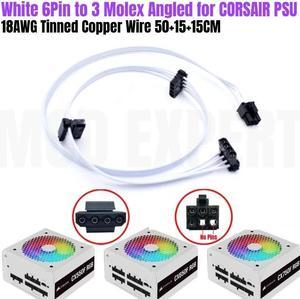 NEW White 6Pin to 3 Molex IDE 4Pin Angled Case Fan Power Cable for CORSAIR CX550F CX650F CX750F RGB Modular PSU 50+15+15CM 18AWG
