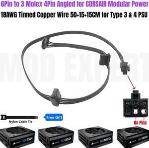 6Pin to 3 Molex IDE PATA Perif 4Pin Angled Optical HDD Floppy Drive Fan Power Cable for CORSAIR HX750i, HX850i, HX1000i, HX1200i
