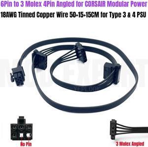 6Pin to 3 Molex IDE 4Pin Angled PATA Perif for Fan Optical Floppy HDD for CORSAIR 550W 650W 750W 850W 1000W 1200W Modular Power