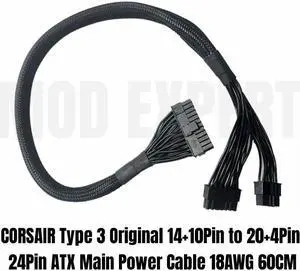 Original 14+10Pin to 20+4Pin 24P ATX Modular Power Cable for CORSAIR HX750i, HX850i, HX1000i, HX1200i HXi Type 3 PSUs 18AWG 60CM
