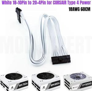 White 18+10Pin to 20+4Pin 24Pin ATX Main Power Cable for CORSAIR RM750x 750W RM850x 850W RM1000i 1000W Modular PSU 60CM 18AWG