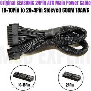 Original SEASONIC Snow Silent 24Pin ATX Main Power Cable 18+10Pin to 20+4Pin Sleeved Net for 750W 1050W 1250W Modular PSU 60CM