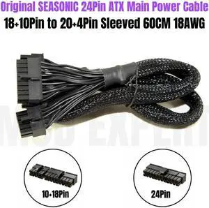 Original SEASONIC CORE GX-650 GX-550 GX-500 18+10Pin to 20+4Pin 24Pin Sleeved ATX MB Main Power Cable for GX-Series Modular PSUs