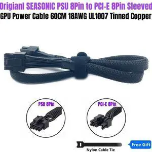 Original Seasonic Snow Silent PSU 8Pin to 6+2Pin PCIe VGA GPU Graphic Card Power Cable Sleeved 60CM 18AWG for 750W, 1050W, 1250W