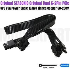 Original 8Pin to Dual 8Pin 6+2Pin PCIe VGA Graphics Card Power Cable for Seasonic Snow Silent 750W 1050W 1250W Modular PSU 18AWG