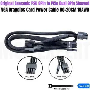 Genuine 2x8Pin 6+2Pin PCIe VGA GPU Modular Power Cable Net for Seasonic Prime SnowSilent 750W Titanium, 650W Platinum, 550W Gold