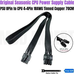 Genuine New Seasonic X-1250, X-1050, X-850, X-750, X-650 Gold Modular PSU 8Pin to 4+4Pin EPS 12V CPU Power Cable Flat 18AWG 70CM