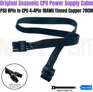 Original Seasonic 8Pin to 4+4Pin CPU Modular Power Cable for G-750, G-650, G-6550, G-450, G-360 PSU Fonte Flat Ribbon 18AWG 70CM