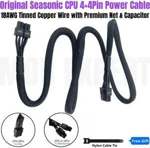 Original Seasonic CPU Modular Power Cable 8Pin to 4+4Pin Sleeved for PRIME Platinum PX-1600 PX-1300 PX-1200 PX-1000 PX-850 PSU