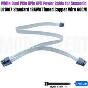 White PCIe Dual 8Pin 6+2Pin GPU Graphic Card Power Cable for Seasonic FOCUS GX 1000W 850W 750W ATX3.0 WHITE GOLD Modular Power White PCIe Dual 8Pin 6+2Pin GPU Graphic Card Power Cable for Seasonic FOCUS GX 1000W 850W 750W ATX3.0 WHITE GOLD Modular Power