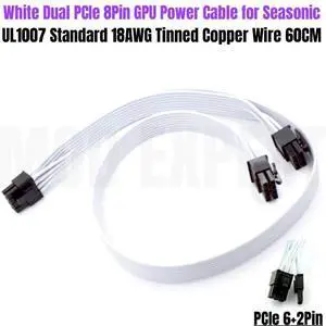 White PCIe Dual 8Pin 6+2Pin Graphic Card GPU Power Cable 60CM for Seasonic VERTEX GX-1200 GX-1000 WHITE EDITION Power Supply PSU White PCIe Dual 8Pin 6+2Pin Graphic Card GPU Power Cable 60CM for Seasonic VERTEX GX-1200 GX-1000 WHITE EDITION Power Supply PSU