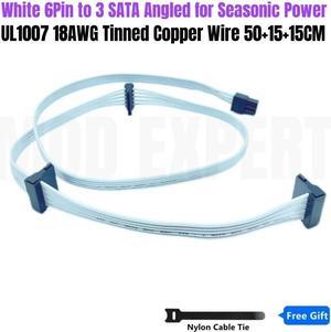 6Pin to 3 SATA Angled White Modular Power Cable for Seasonic FOCUS GX 1000W 850W 750W ATX3.0 WHITE GOLD Modular Power PSU 18AWG