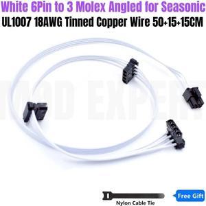 White 6Pin to 3 Molex IDE 4Pin Cooling Fan Power Cable for Seasonic FOCUS GX-1000 GX-850 GX-750 WHITE GOLD Modular Power Supply