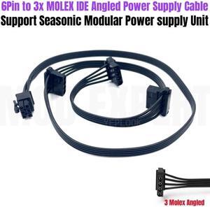 6Pin to 3 Molex IDE 4Pin Angled Peripheral Modular Power Cable for Seasonic FOCUS 850W 750W 650W 550W 500W 450W GOLD Power Unit