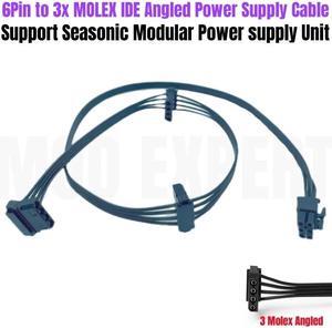 6Pin to 3 Molex IDE 4Pin Angled Peripheral Modular Power Cable for Seasonic PRIME 1000W 850W 750W 650W Titanium Power Supply PSU