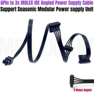 6Pin to 3 Molex IDE 4Pin Right Angle Peripheral Power Cable for Seasonic PRIME Platinum 1600W 1300W 1200W 1000W 850W Modular PSU