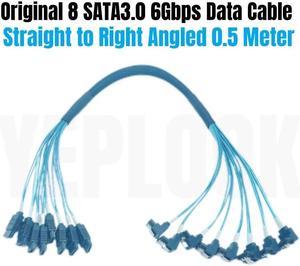 Original 8 SATA3.0 6Gbps Data Cable 0.5M Straight to Angled for BTC Mining, NAS, HDD SSD, Optical CD Drive, Computer Server Host