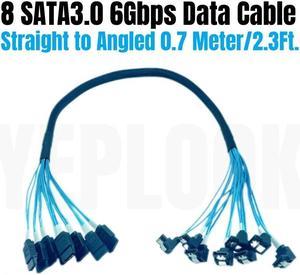 0.7 Meter 8 SATA3.0 Straight to Angled 6Gbps Data Cable for BTC Mining, NAS, HDD SSD, Optical CD DVD Drive, Computer Server Host